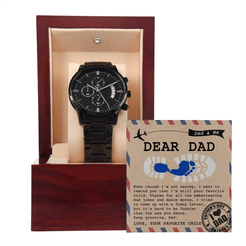 Dad Gift - Thanks for All The Embarrassing Dad Jokes and Dance Moves - Your Favorite Child - Black Chronograph Watch - Mallard Moon Gift Shop
