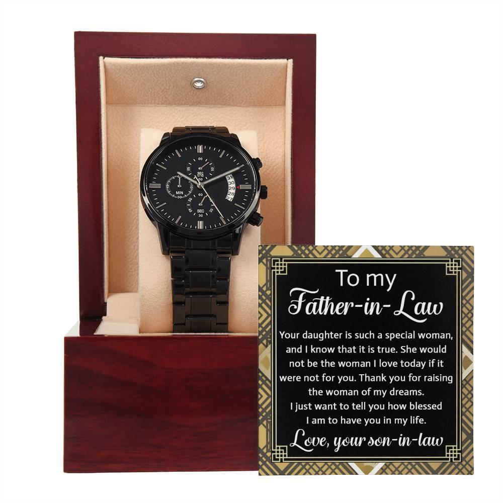 Gift for Father-In-Law - Your Daughter is a Special Woman From Son-in-law Black Chronograph Watch - Mallard Moon Gift Shop
