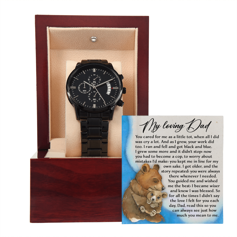 To My Loving Dad Watch Gift | Growing Love Poem Keepsake | Father's Day, Birthday, or Christmas Gift from Daughter or Son | Luxury Black Chronograph Men's Watch with Inspirational Message - Mallard Moon Gift Shop