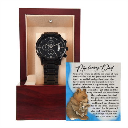 To My Loving Dad Watch Gift | Growing Love Poem Keepsake | Father's Day, Birthday, or Christmas Gift from Daughter or Son | Luxury Black Chronograph Men's Watch with Inspirational Message - Mallard Moon Gift Shop