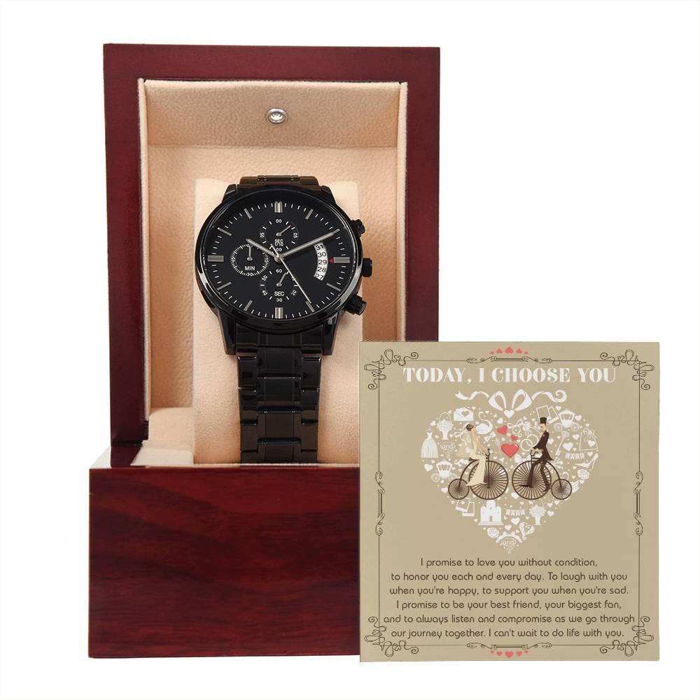 Husband Wedding Day Gift - I Choose You - Black Chronograph Watch - Mallard Moon Gift Shop
