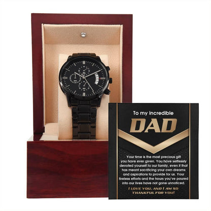 Gift for Dad Your Time Is A Precious Gift Black Chronograph Watch - Mallard Moon Gift Shop