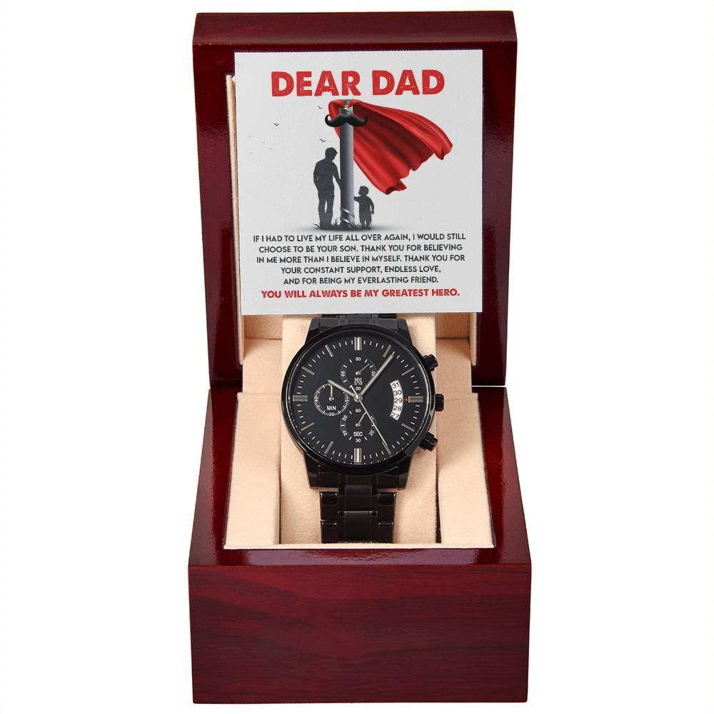 Dad Gift - You Are My Greatest Hero Black Chronograph Watch - Mallard Moon Gift Shop