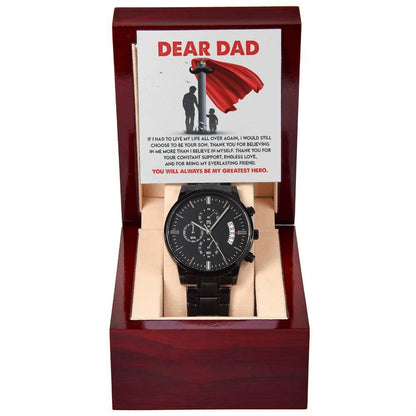 Dad Gift - You Are My Greatest Hero Black Chronograph Watch - Mallard Moon Gift Shop