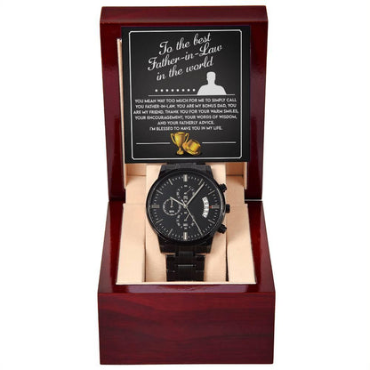 Gift for Father-In-Law My Bonus Dad My Best Friend Black Chronograph Watch - Mallard Moon Gift Shop