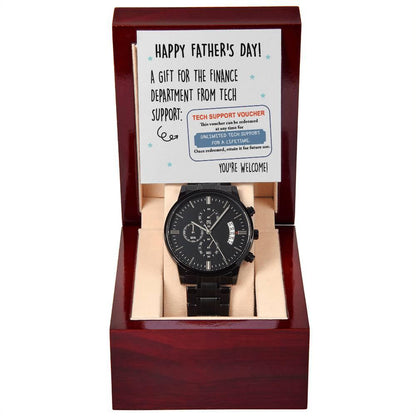 Dad Gift - Tech Support Voucher - Black Chronograph Watch - Mallard Moon Gift Shop