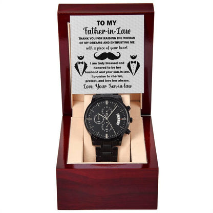 Gift for Father-in-Law Thank You For Raising the Woman of My Dreams  Black Chronograph Watch - Mallard Moon Gift Shop