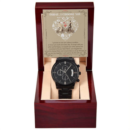 Husband Wedding Day Gift - I Choose You - Black Chronograph Watch - Mallard Moon Gift Shop