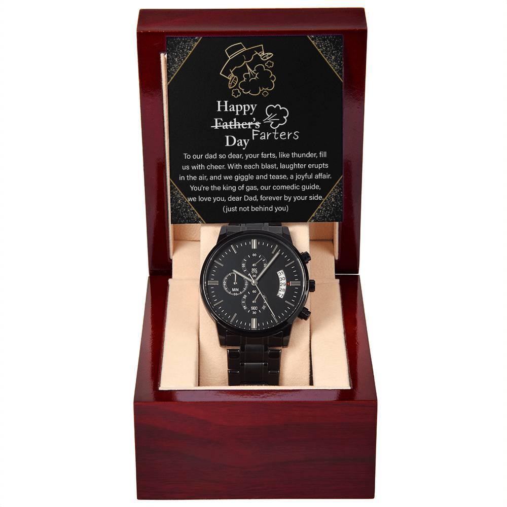 Dad Gift -Funny Happy Farter's Day Black Chronograph Watch - Mallard Moon Gift Shop