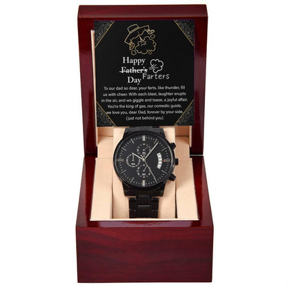 Dad Gift -Funny Happy Farter's Day Black Chronograph Watch - Mallard Moon Gift Shop