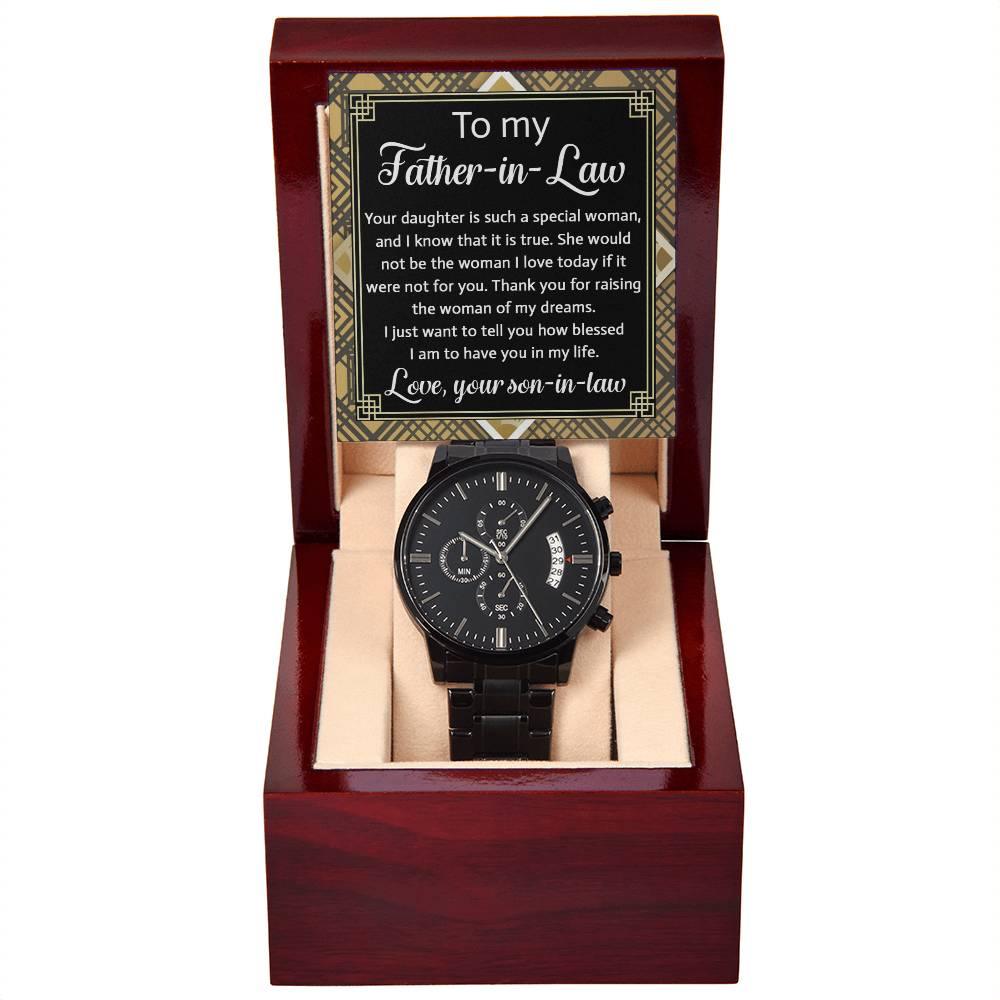 Gift for Father-In-Law - Your Daughter is a Special Woman From Son-in-law Black Chronograph Watch - Mallard Moon Gift Shop