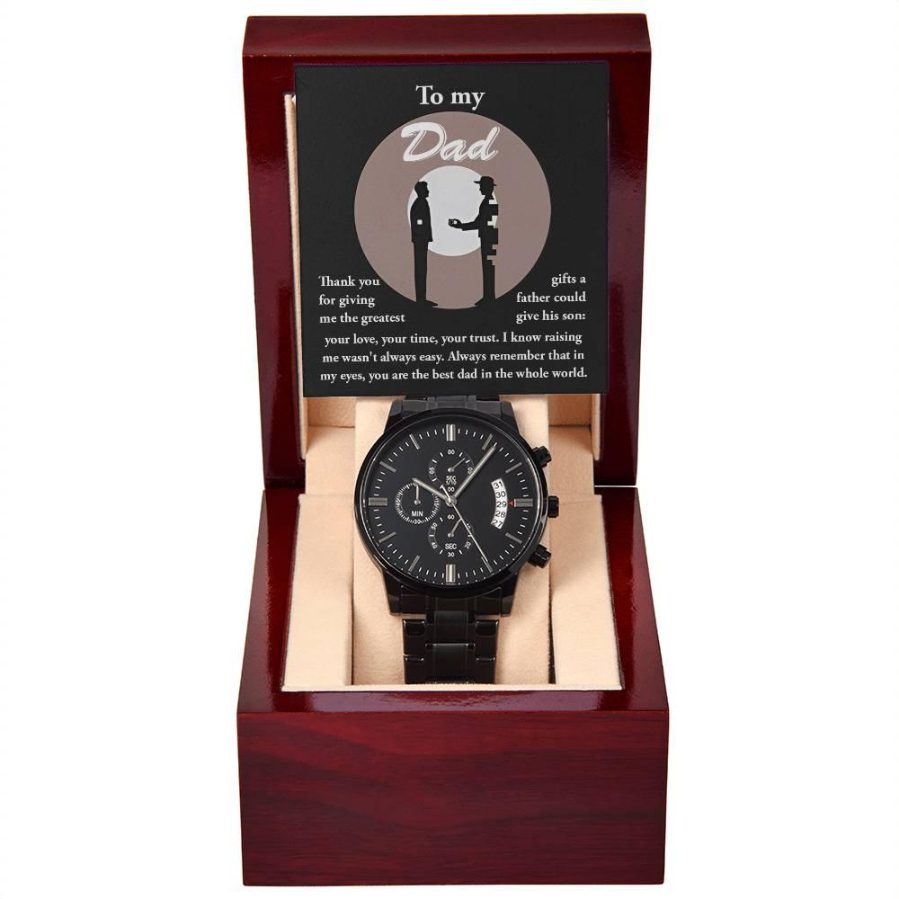 Dad Gift -The Greatest Gifts- Your Love, Time and Trust Black Chronograph Watch - Mallard Moon Gift Shop