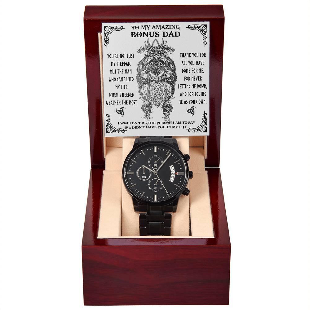 Bonus Dad Gift - You are Not Just My Stepdad - Black Chronograph Watch - Mallard Moon Gift Shop