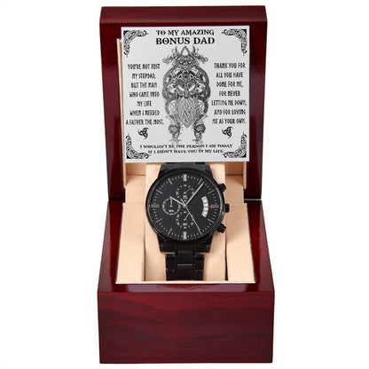 Bonus Dad Gift - You are Not Just My Stepdad - Black Chronograph Watch - Mallard Moon Gift Shop