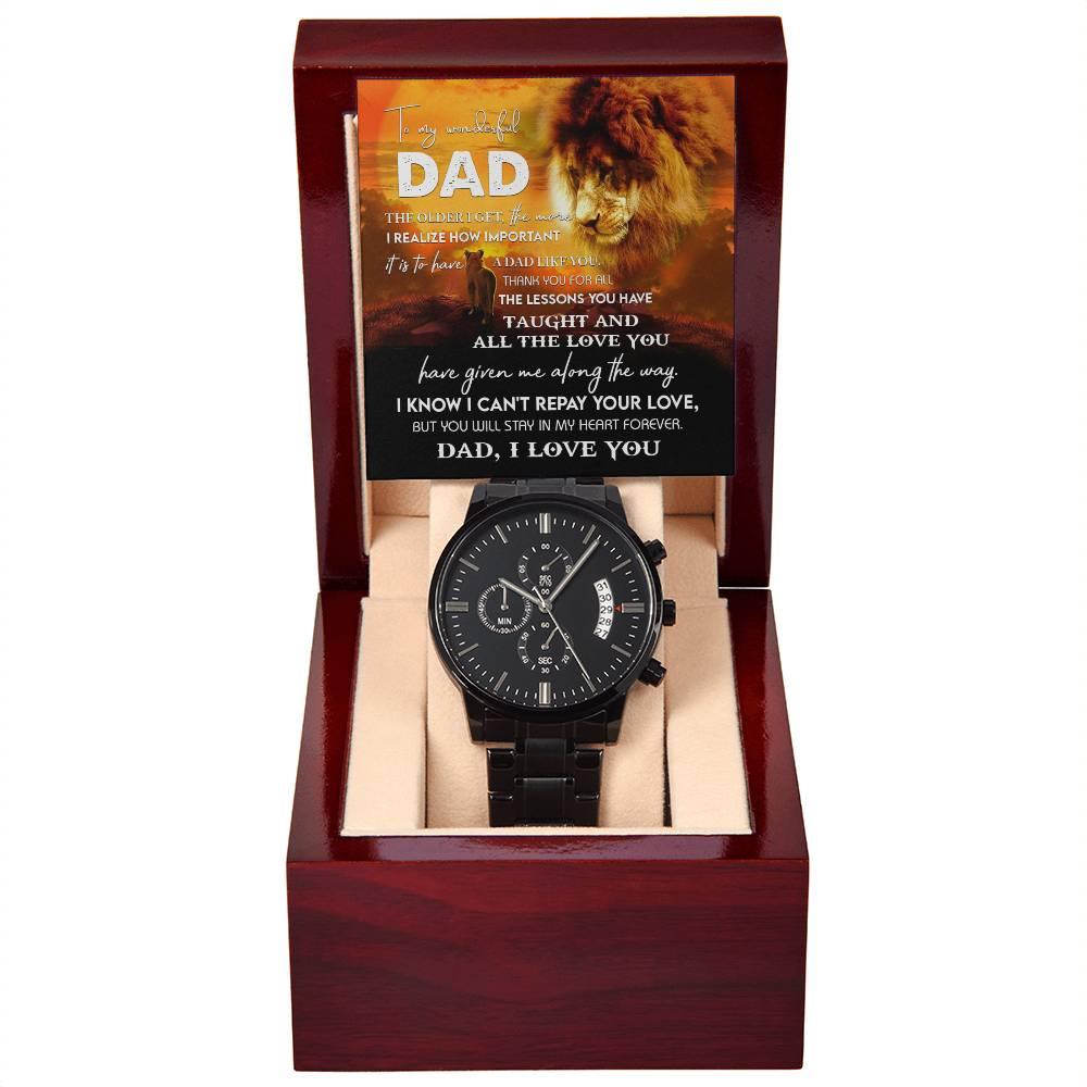 Dad Gift - Repay Your Love- Black Chronograph Watch - Mallard Moon Gift Shop