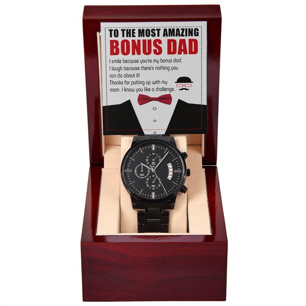 Bonus Dad Gift- I Know You Like A Challenge Black Chronograph Watch - Mallard Moon Gift Shop