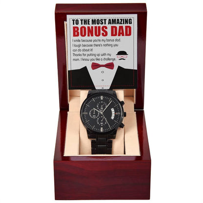 Bonus Dad Gift- I Know You Like A Challenge Black Chronograph Watch - Mallard Moon Gift Shop