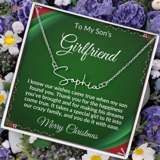 Gift for Son's Girlfriend - Our Crazy Family - Custom Script Name Necklace - Mallard Moon Gift Shop