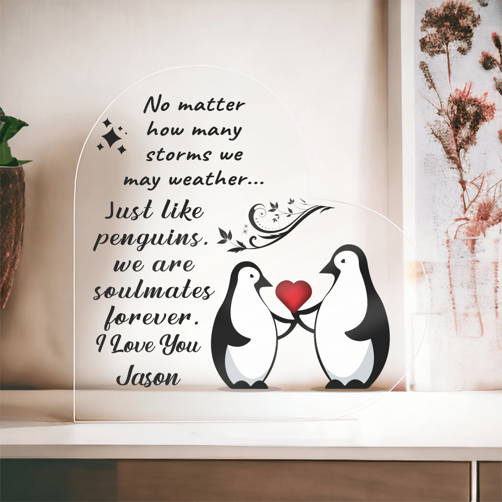 Soulmates Forever - Personalized Heart-Shaped Acrylic Plaque – A Timeless Love Keepsake - Mallard Moon Gift Shop
