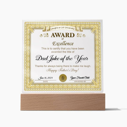 Gift for Dad Award of Excellence for Dad Joke of the Year Personalized Acrylic Plaque - Mallard Moon Gift Shop