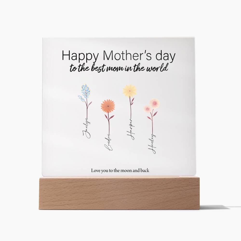 Mother Personalized Acrylic Plaque - Mom's Garden with Custom Message and Name Flowers - Mallard Moon Gift Shop