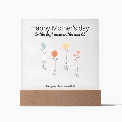 Mother Personalized Acrylic Plaque - Mom's Garden with Custom Message and Name Flowers - Mallard Moon Gift Shop