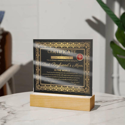 Best Boyfriend's Mom Certificate of Excellence Mother's Day Acrylic Plaque - Mallard Moon Gift Shop