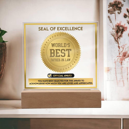 Gift for Father-in-Law Seal of Excellence Award World's Best Father-in-Law Acrylic Plaque - Mallard Moon Gift Shop