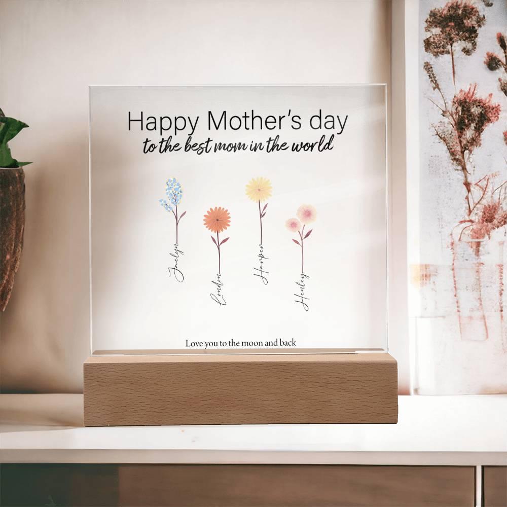 Mother Personalized Acrylic Plaque - Mom's Garden with Custom Message and Name Flowers - Mallard Moon Gift Shop