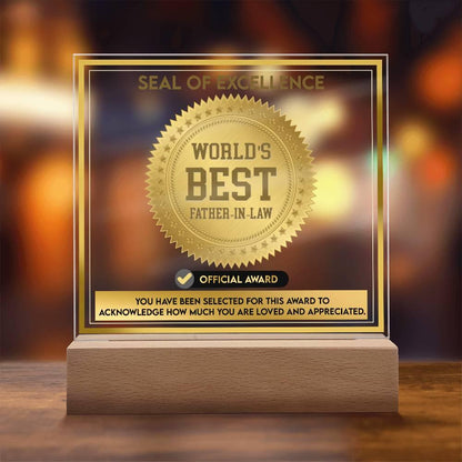 Gift for Father-in-Law Seal of Excellence Award World's Best Father-in-Law Acrylic Plaque - Mallard Moon Gift Shop