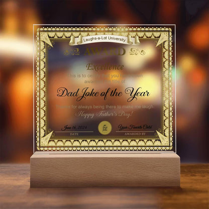 Gift for Dad Award of Excellence for Dad Joke of the Year Personalized Acrylic Plaque - Mallard Moon Gift Shop