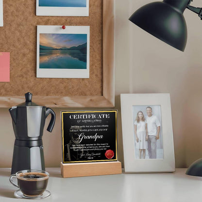 Certificate of Appreciation - The World's Greatest Grandpa Personalized Acrylic Plaque - Mallard Moon Gift Shop