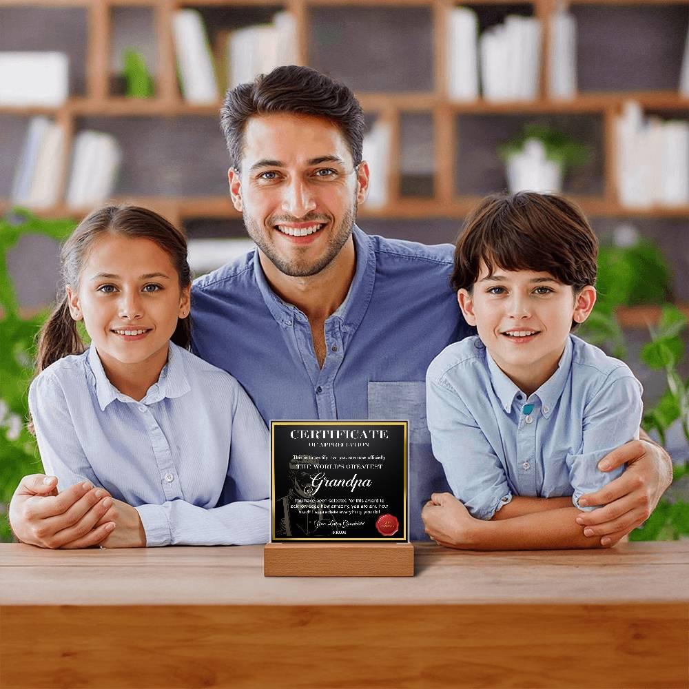 Certificate of Appreciation - The World's Greatest Grandpa Personalized Acrylic Plaque - Mallard Moon Gift Shop