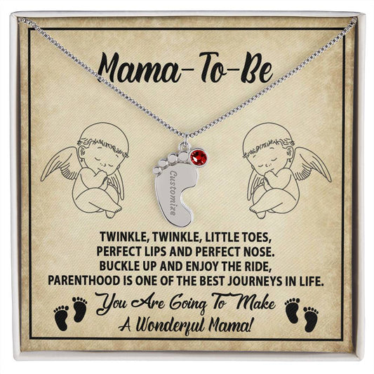 Gift for Mama-to-be Adorable Engraved Name Baby Feet Necklace with Birthstone - Mallard Moon Gift Shop