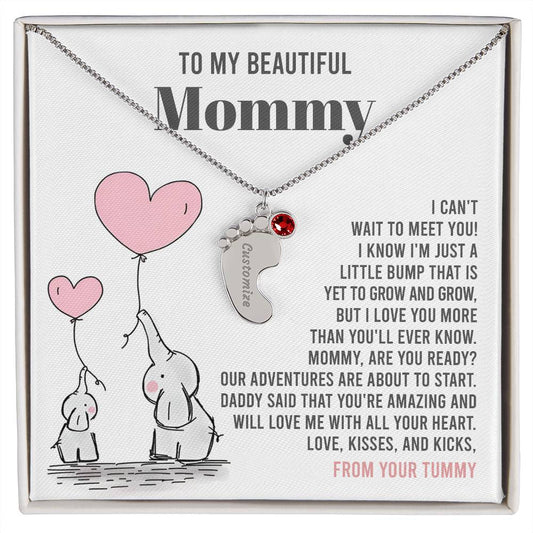 Pregnancy Gift for New Mom From the Bump Engraved Name Baby Feet Pendant Necklace with Birthstone - Mallard Moon Gift Shop