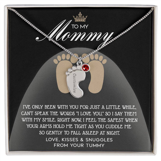 Gift for New Mom Engraved Name Baby Feet Pendant Necklace with Birthstone - I Love You with My Smile - Mallard Moon Gift Shop