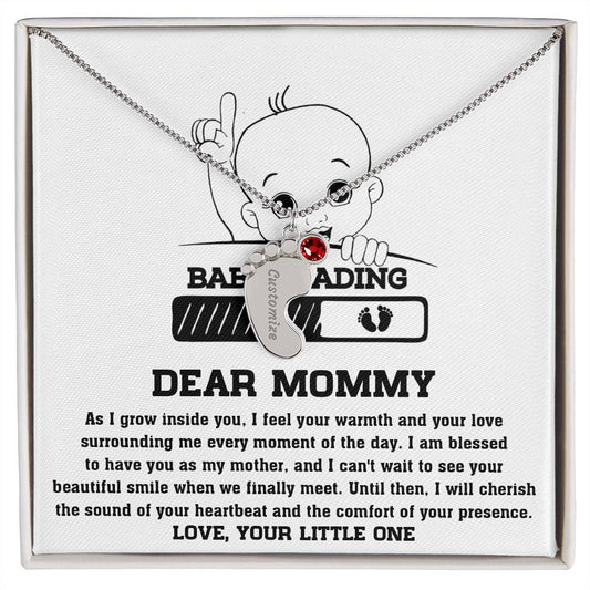 Dear Mommy Your Little One Can't Wait to See your Smile Engraved Name Baby Feet Pendant Necklace with Birthstone - Mallard Moon Gift Shop