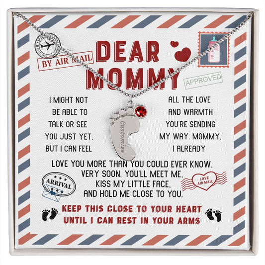 Expectant Mom Gift Engraved Name Baby Feet Necklace with Birthstone - Mallard Moon Gift Shop