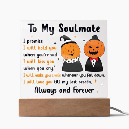 Soulmate - Love You Til My Last Breath Halloween Pumpkin with LED Lighted Wooden Base - Mallard Moon Gift Shop