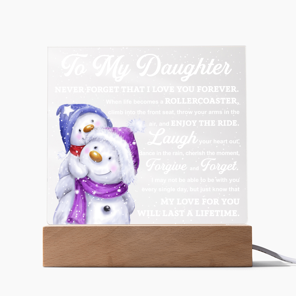 To My Daughter Snowman Acrylic Plaque – Winter Christmas Gift from Mom or Dad | “Love You Forever” LED Light Display