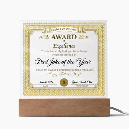 Gift for Dad Award of Excellence for Dad Joke of the Year Personalized Acrylic Plaque - Mallard Moon Gift Shop