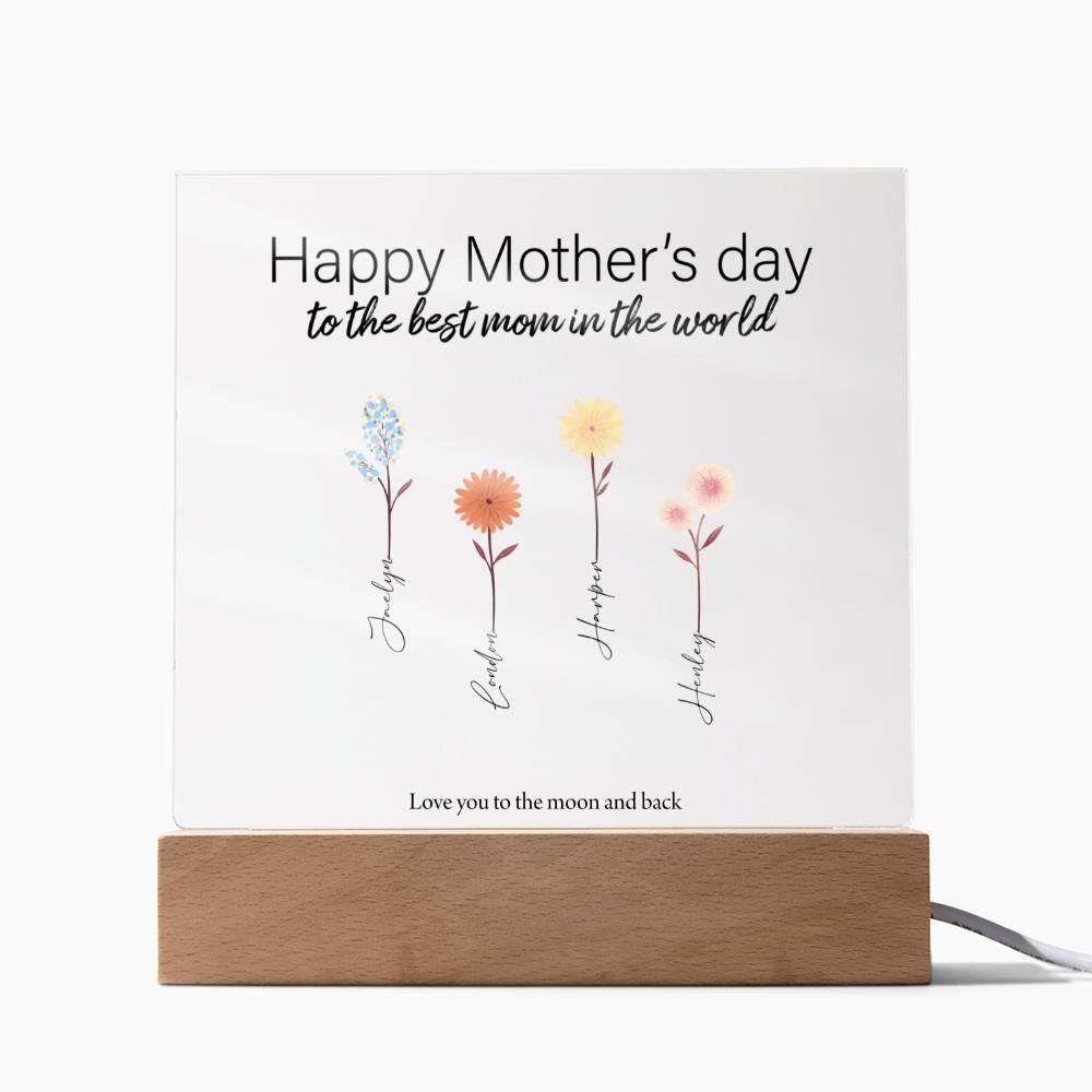 Mother Personalized Acrylic Plaque - Mom's Garden with Custom Message and Name Flowers - Mallard Moon Gift Shop