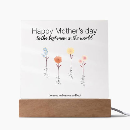 Mother Personalized Acrylic Plaque - Mom's Garden with Custom Message and Name Flowers - Mallard Moon Gift Shop