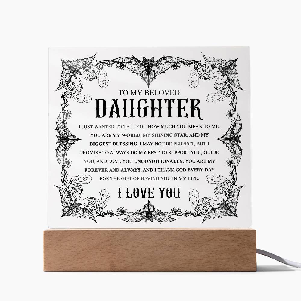 Daughter - Biggest Blessing Halloween Acrylic Square Plaque with LED Wooden Base - Mallard Moon Gift Shop