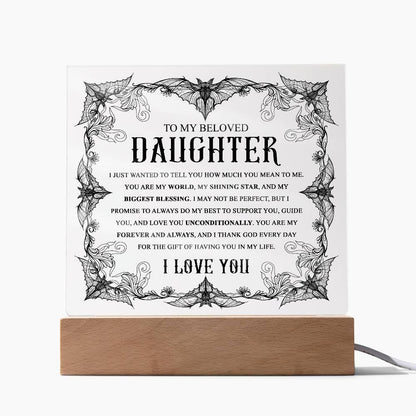 Daughter - Biggest Blessing Halloween Acrylic Square Plaque with LED Wooden Base - Mallard Moon Gift Shop
