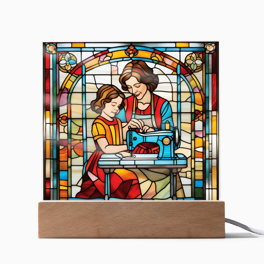Sewing Together - Stained Glass Style LED Acrylic Plaque – A Heartfelt Gift for Quilters, Crafters, and Mothers - Mallard Moon Gift Shop