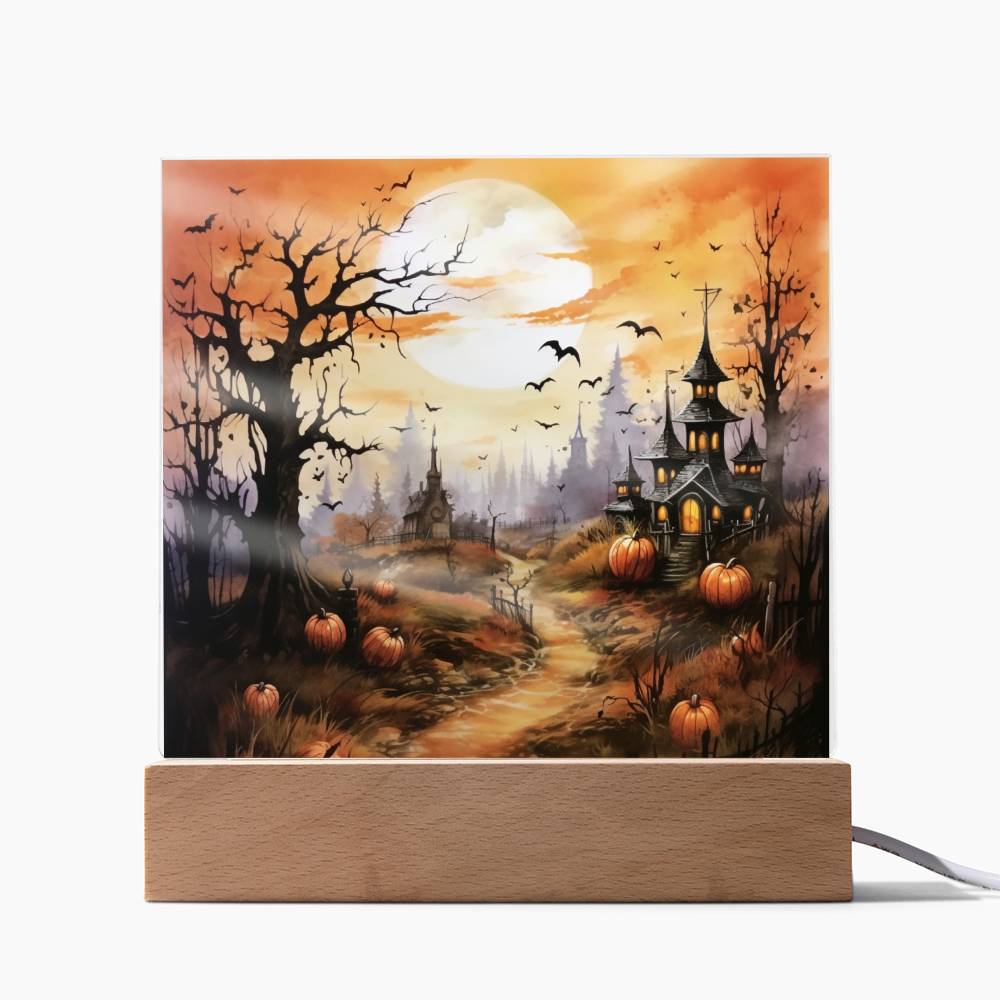 Eerie Mansion Estate: Acrylic Plaque Halloween Decor - Mallard Moon Gift Shop