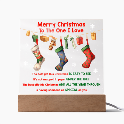 Merry Christmas to the One I Love Acrylic Plaque – Romantic Holiday LED Light Gift | Christmas Stockings Home Décor