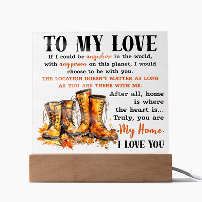 To My Love Acrylic Plaque – Romantic Fall Gift for Husband, Wife, or Partner | “You Are My Home” LED Light Display