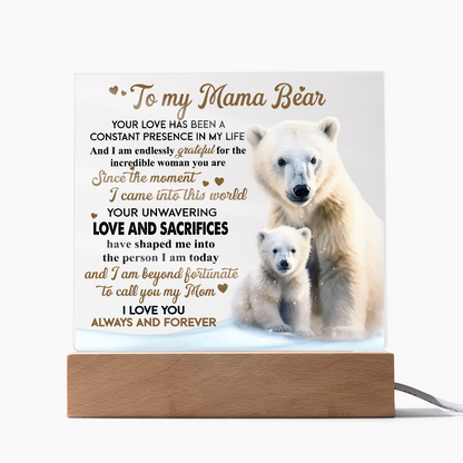 To My Mama Bear Acrylic Plaque – Polar Bear LED Light Gift | Heartfelt “Always and Forever” Keepsake for Mom